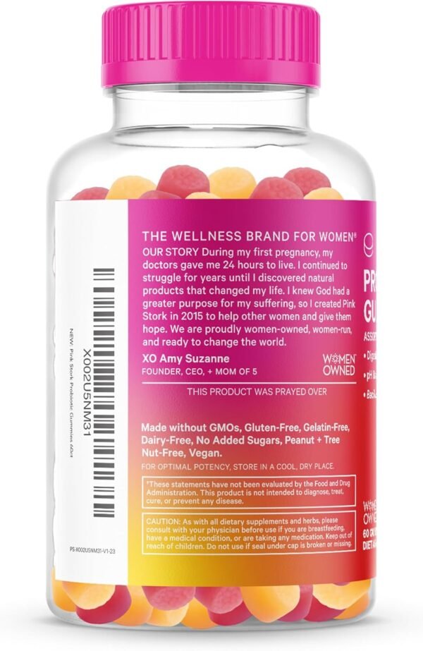 Pink Stork Probiotic Gummies for Prenatal & Postnatal Women - Probiotics for Digestion, Morning Sickness, pH Balance, Gut Health, Immune Support - 60 Sugar-Free Probiotics - 5 Billion CFUs - Image 9