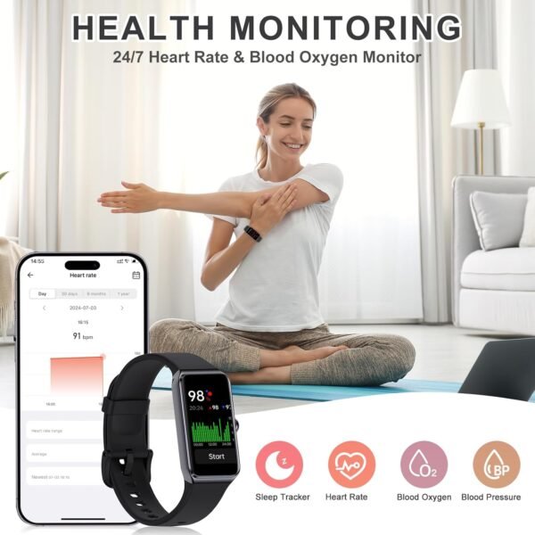 Fitness Tracker, Step Tracker with 24/7 Heart Rate, Sleep Blood Oxygen Blood Pressure, Step Counter, 100+ Sports Modes Smart Watch, Pedometer Health Activity Tracking for Women Men - Image 4