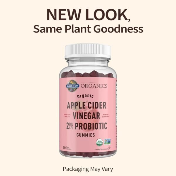 Garden of Life Apple Cider Vinegar Probiotic Gummies USDA Organic ACV Gummy Vitamins, 2 Billion CFUs, Whole Food Vitamin B12-60 Vegan, Non-GMO Gummies for Digestion & Immunity - Image 3