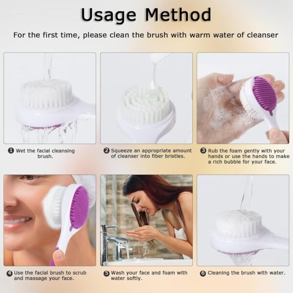 Silicone Exfoliating Face Scrubber, 2 Pack Facial Cleansing Brush Handheld Face Exfoliator Scrubber Double Side Face Brush Cleanser for Deep Cleansing, Blackhead Makeup Removal - Image 7