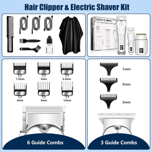 SUNNOW Hair Clippers Professional Cordless for Men, Electric Foil Shavers Razor & Beard Hair Trimmer Kit, Rechargeable Hair Cut Machines Fade Clippers Set, 3 in1 Beard Trimming Kit for Home, Barber - Image 7
