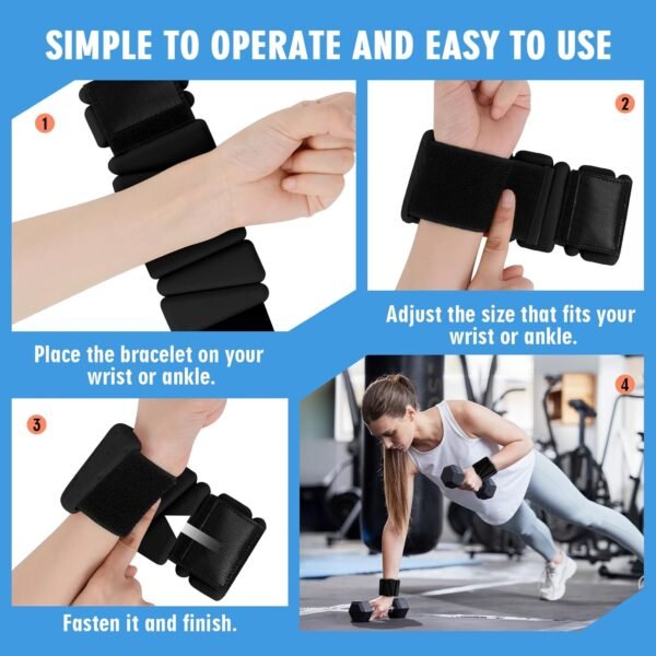 Wrist Weights Set of 2, Adjustable Wrist Ankle Weights for Women and Men, Silicone Weighted Bangles for Walking Yoga Pilates Running Dance Gym 2lb - Image 7