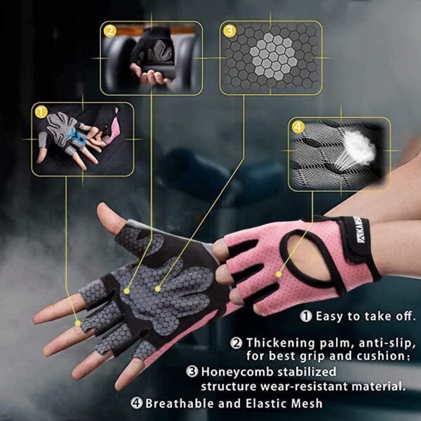 LIFECT Essential Breathable Workout Gloves, Weight Lifting Fingerless Gym Exercise Gloves with Curved Open Back, for Powerlifting, Women and Men - Image 3