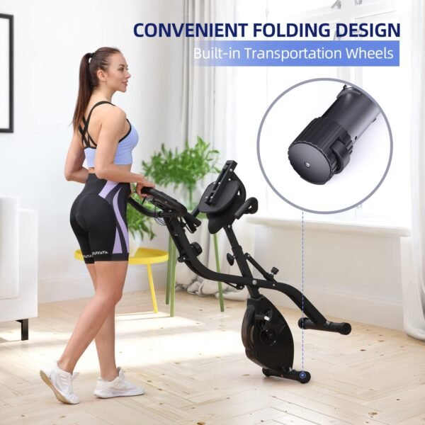 Foldable Exercise Bike Stationary Bike, Sportneer 4 in 1 Indoor Cycling Bike with 16 Level Magnetic Resistance Training Bike with Arm Resistance Band PVC Floor Mat Fitness Bike for Home Gym Workout - Image 6
