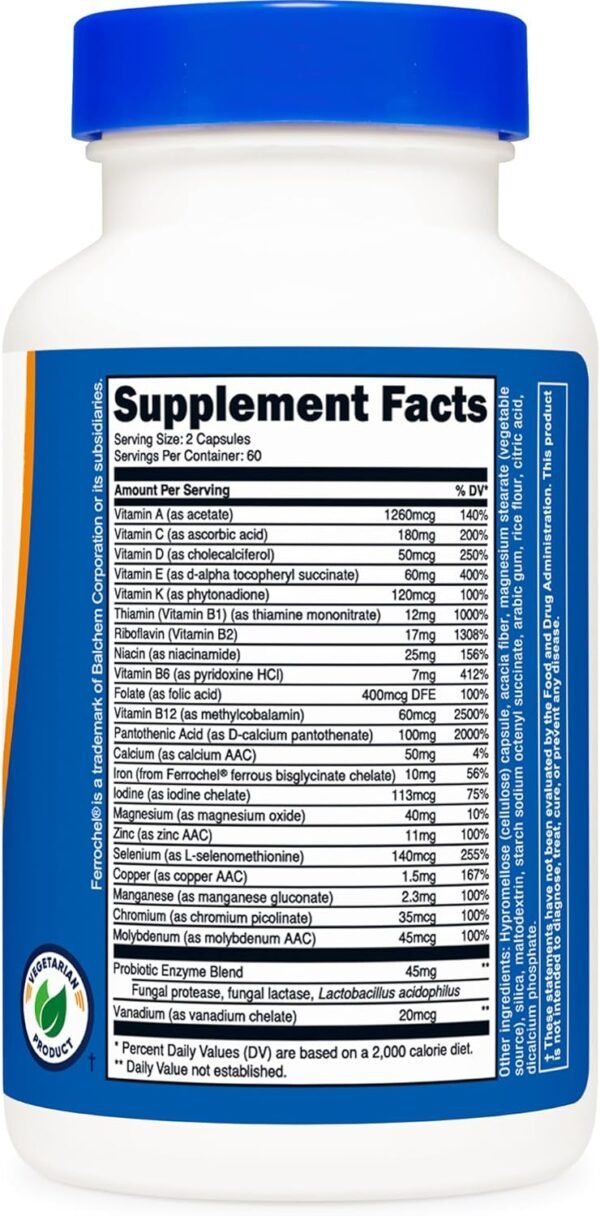 Nutricost Multivitamin with Probiotics 120 Vegetarian Capsules - Packed with Vitamins & Minerals - Image 6