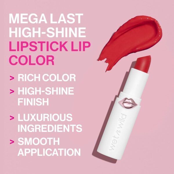 wet n wild Mega Last High-Shine Lipstick Lip Color, Infused with Seed Oils For a Nourishing High-Shine, Buildable & Blendable Creamy Color, Cruelty-Free & Vegan - Rosé And Slay - Image 3