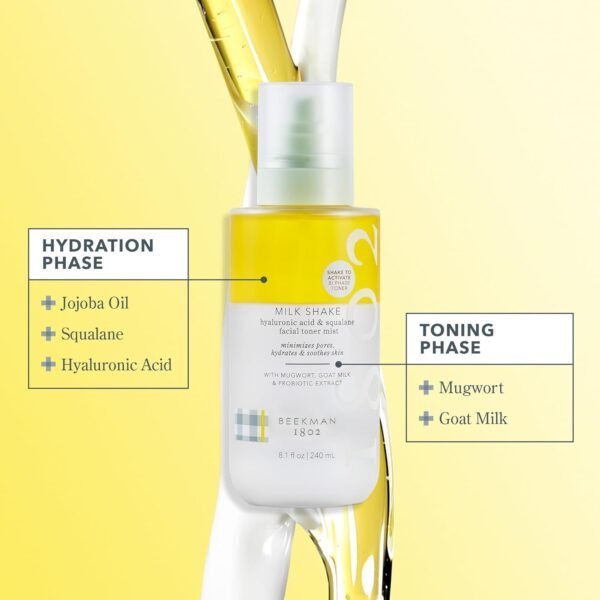 Beekman 1802 Milk Shake Hydrating Toner & Face Mist - Hyaluronic Acid & Squalane - Gentle - Minimizes Pores & Soothes Redness - Alcohol Free, Non-Comedogenic, Cruelty Free, Fragrance Free - Image 5