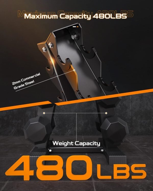 Dumbbell Rack Stand Only, Weight Rack for Dumbbells Compact A-Frame Home Gym Space Saver (480/570/800 LBS Weight Capacity, 2024 New Version) - Image 4
