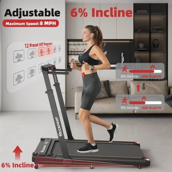 Treadmill with Incline, 3 in 1 Under Desk Treadmill Walking Pad with Removable Desk Workstation 3.5HP Foldable Compact Walking Treadmill for Home Small Office with Wristband Remote Control - Image 4