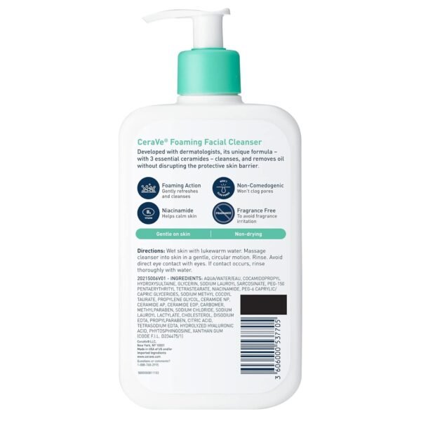 CeraVe Foaming Facial Cleanser, Daily Face Wash for Oily Skin with Hyaluronic Acid, Ceramides, and Niacinamide, Fragrance Free, 16 Fluid Ounce - Image 3