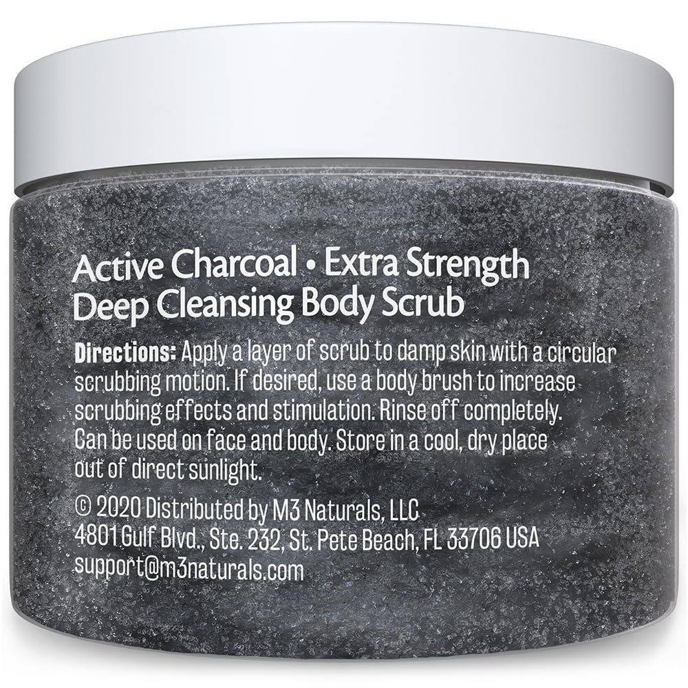 Charcoal Scrub Face Foot & Body Exfoliator Infused with Collagen and Stem Cell Exfoliating Salt Body Scrub for Toning Skin Cellulite Skin Care Body by M3 Naturals - Image 3