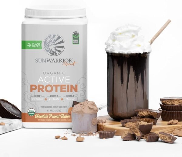 Vegan Protein Powder Plant-Based USDA Organic BCAAs | 27g Protein per Serving | Sugar Free, Gluten Free Non-GMO Dairy Free | Peanut Butter Chocolate Flavored, 20 Servings | Active Sport Protein Powder - Image 7