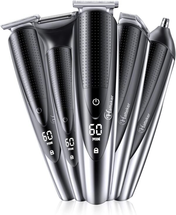 Hatteker Mens Hair Clipper Beard Trimmer Grooming kit Hair Trimmer Mustache Trimmer Body Groomer Trimmer for Nose Ear Facial Hair Cordless Waterproof 5 in 1 - Image 8