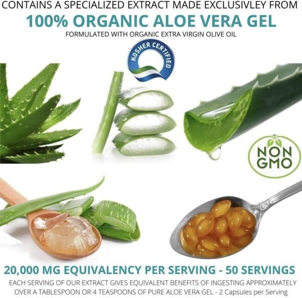 Aloe Vera Supplement (100 Softgels) 20,000mg Pure Gel Equivalency – Made with Organic Aloe Vera - Image 5