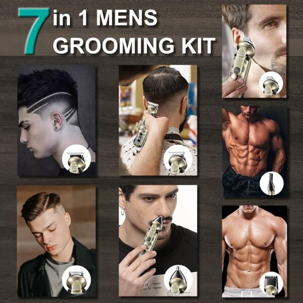 VGR 095 Beard Trimmer for Men, 7 in 1 Waterproof Cordless Hair Clippers and Trimmers Set, Electric Razor Shavers T-Blade Hair Trimmer Grooming Kit for Nose Body Ear Face Mustache, V-103 - Image 3