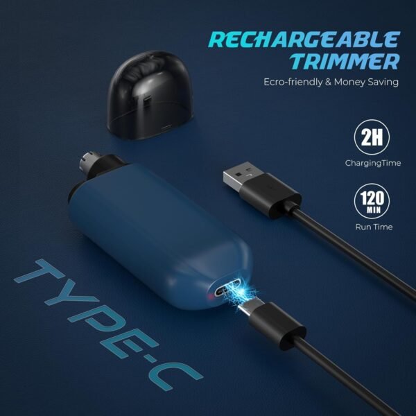 Nose Hair Trimmer,2024 Painless Ear Hair Trimmer for Men Women,Type-C Rechargeable Trimmer with IPX7 Waterproof,Dual Edge Blades Clipper for Easy Cleansing Travel Size (Blue) - Image 3