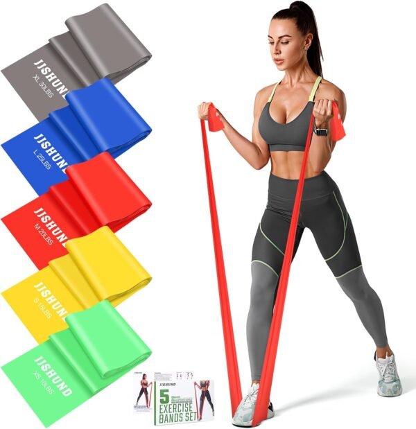 Resistance Bands Set, 5 Pcs Exercise Bands Elastic Stretch Bands for Yoga Pilates Fitness Stretching Strength Training, Workout Bands for Home Gym - Image 2