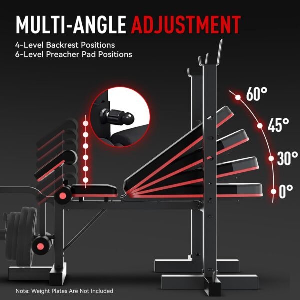 HARISON 6 in 1 Weight Bench Set with Leg Extension and Preacher Curl, 660LBS Workout Bench Press Rack for Home Gym with Resistance Bands - Image 5