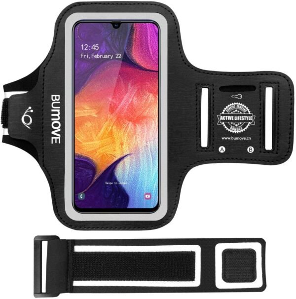 Galaxy A55,A54, A34, A35, A15 Armband, BUMOVE Gym Running Workouts Sports Phone Arm Band for Samsung Galaxy A53 A32 A14 A13 A12 A03s with Card Holder (Black) - Image 2