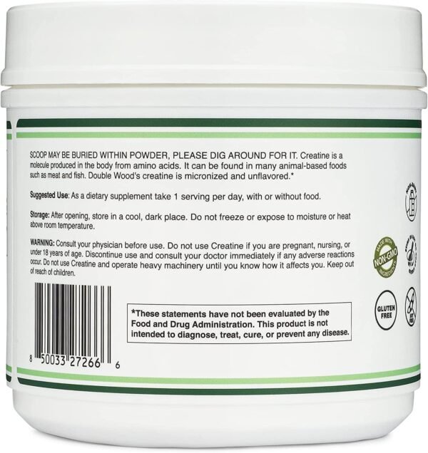 Creatine Monohydrate Powder 1.1lbs (100 Servings of 5 Grams Each - Third Party Tested Micronized Creatine Powder) (with Scoop)(Creatina Monohidratada) by Double Wood - Image 6