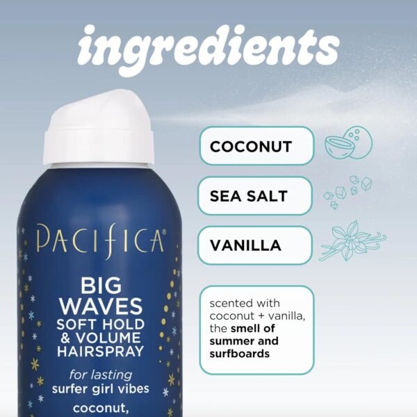 Pacifica Beauty Big Waves Coconut, Vanilla & Sea Salt Hairspray, Controls Frizz & Adds Volume, Designed for Wavy Hair, Vegan & Cruelty-Free, 6 Fl Oz - Image 3