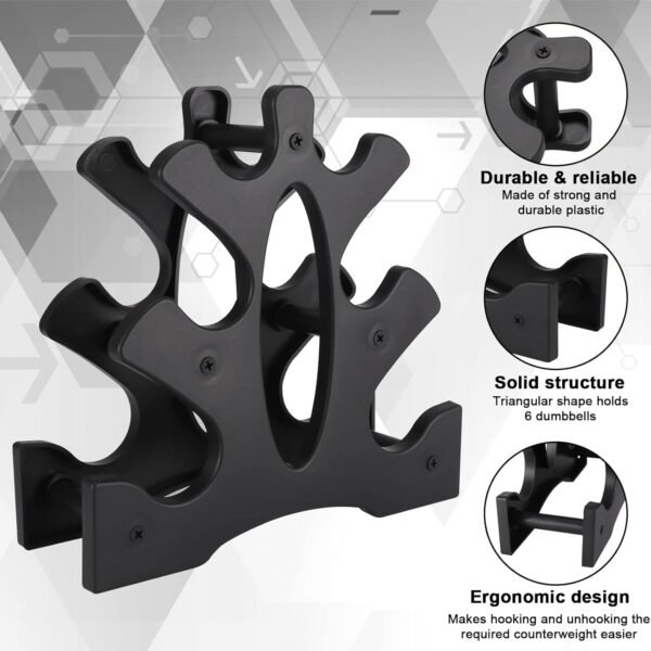1 Pack Dumbbell Rack Stand-3 Tier Weight Rack for Dumbbells,Plastic Dumbbell Stand A Frame Triangle Small Weight Storage Shelves,Holds 1-32 LBs (Without Dumbbells) - Image 4