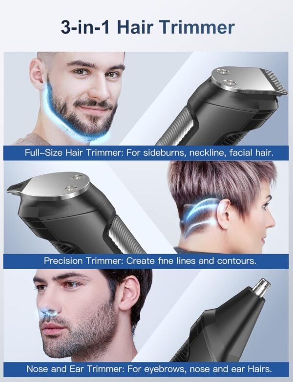 Beard Trimmer Hair Clipper for Men, 13 Piece Men’s Grooming Kit with Cordless Rechargeable Hair & Nose Trimmer Electric Shaver, Stainless Steel Blades for Painless Facial & Body Hair Removal - Image 3
