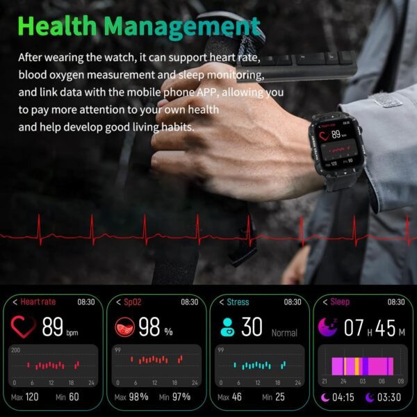 Military Smart Watch for Men with Call Function,Fitness Smartwatch for Android Phones and iPhone, Waterproof Fitness Tracker with Blood Oxygen/Heart Rate/Sleep/100+ Sport Modes, Watches for Men - Image 5