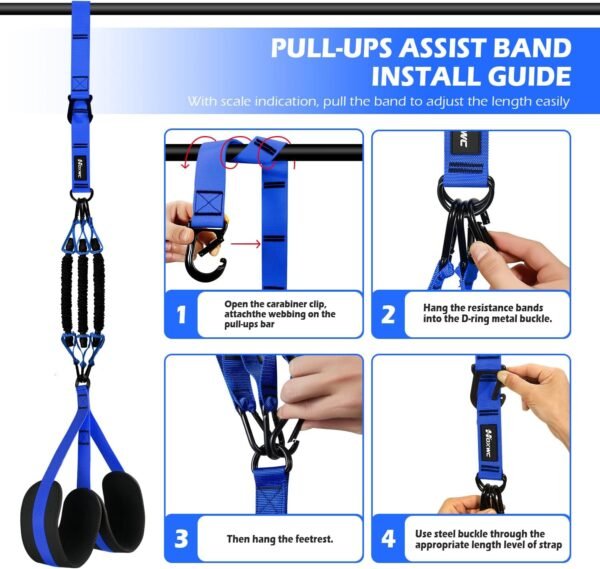 Pull Up Assistance Bands, Adjustable Heavy Duty Resistance Band for Pull Up, 3 Pull Up Bands, Comfortable Fabric Feet/Knee Rest, Assistance Bands for Pull-Up, Home Fitness, Body Stretching, Chin Up - Image 6
