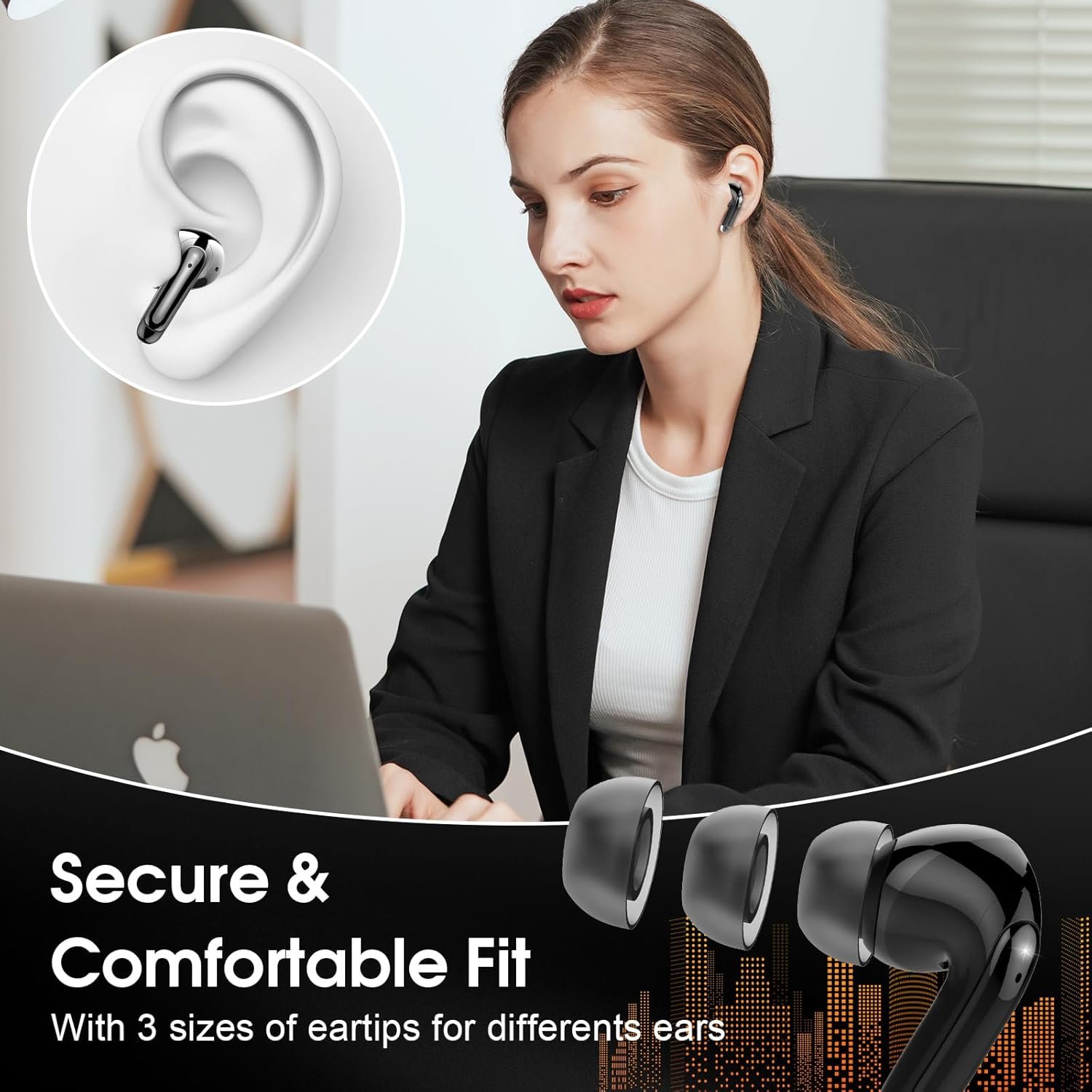 Wireless Earbuds Bluetooth 5.4 Headphones, 48hrs Playback IPX7 Waterproof Ear Buds in-Ear Stereo Bass Bluetooth Earbuds with ENC Microphone for iOS/Android Sports Workout, Black - Image 6