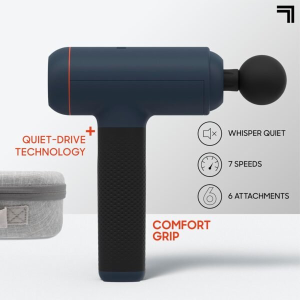 Sharper Image Powerboost Max Massage Gun with 6 Attachments, Quiet Motor, Ergonomic Grip, 7-Speed Lightweight Percussion Massager, Deep Tissue Full Body Muscle Recovery & Pain Relief - Blue - Image 4