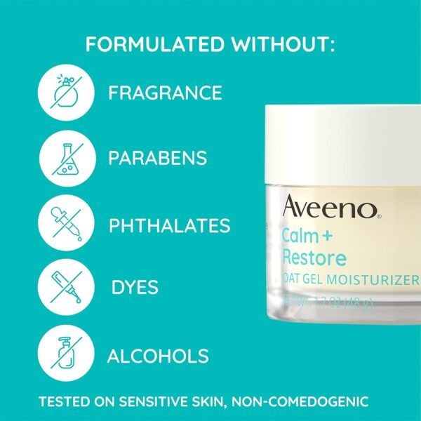 Aveeno Calm + Restore Oat Gel Facial Moisturizer for Sensitive Skin, Fast-Absorbing, Soothing Lightweight Gel Cream with Prebiotic Oat & Feverfew, Fragrance-Free & Hypoallergenic, 1.7 oz - Image 6
