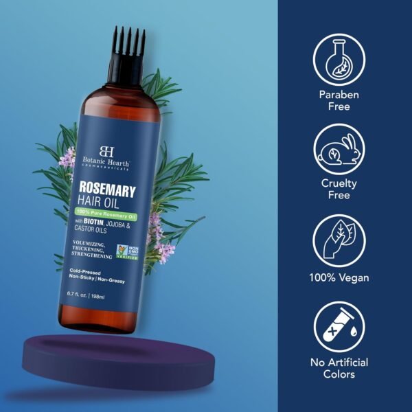 Botanic Hearth 100% Pure Rosemary Oil For Hair Growth (6.7 fl oz) Infused With Biotin, Jojoba & castor Oil | Hair strengthening Treatment | Nourishing & Volumizing | Non GMO Verified - Image 7