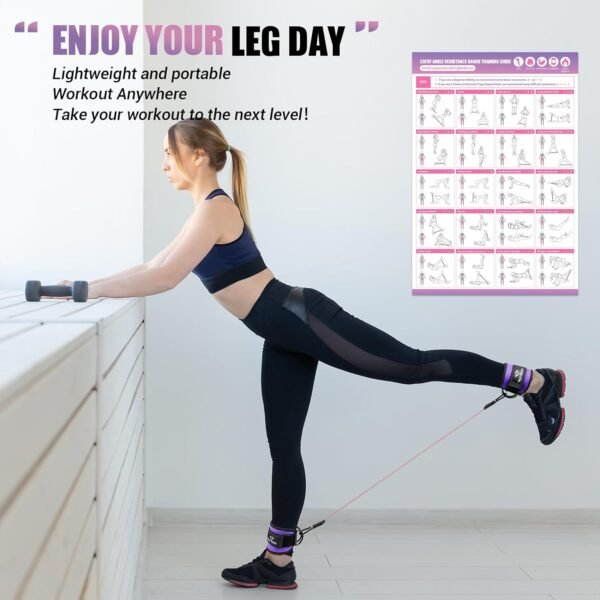 Ankle Resistance Bands with Cuffs, Ankle Bands for Working Out, Ankle Band Cuff for Kickbacks Hip, Leg Glute Exercise Equipment with Training Poster, Resistance Band with Ankle Cuffs for Women - Image 8