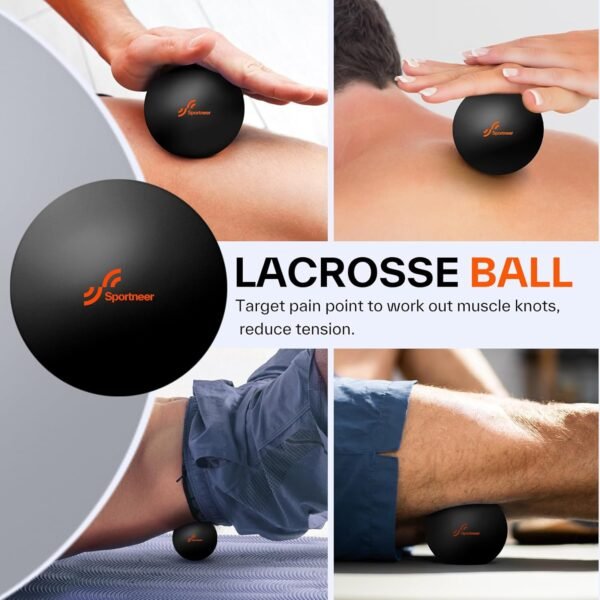 Sportneer 4 in 1 Foam Roller Set: Dual Textures Foam Roller, Foot Roller, Lacrosse Ball, Traction Massage Ball with String, Deep Massage Roller for Whole Body Release, Physical Therapy (Black) - Image 6