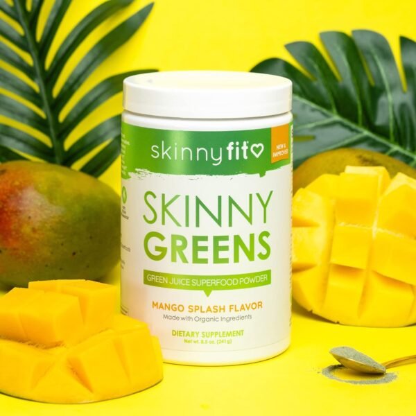 SkinnyFit Mango Splash Skinny Greens, Green Juice Superfood Powder, Natural Energy & Focus, Reduce Bloating, Spirulina, Chlorella, 30 Servings - Image 9