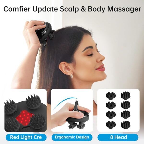 COMFIER Head Massager,Scalp Massager Hair Growth with 3 kneading Modes,Waterproof Body Massager for Stress Relief, Cat Massager(Black) - Image 5