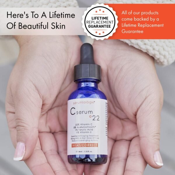 C Serum 22 – Pure Vitamin C Serum for Face with Hyaluronic Acid & Ferulic Acid | Potent Anti-Aging Serum for Dark Spots, Fine Lines and Wrinkles | Brightening Serum - 1.15 Fl Oz - Image 8
