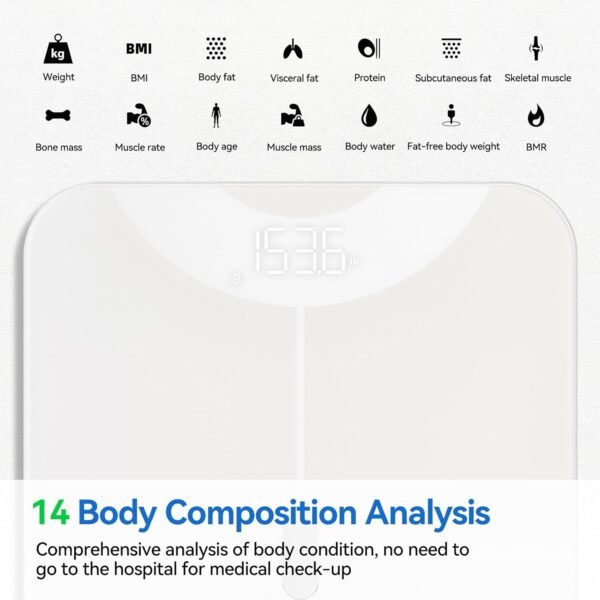 Smart Scale for Body Weight and Fat Percentage, Accurate Weight Scale Bathroom Scale Large LED Display Body Fat Scale, Digital Scale Weighing Scales Bluetooth 400lb (White) - Image 3