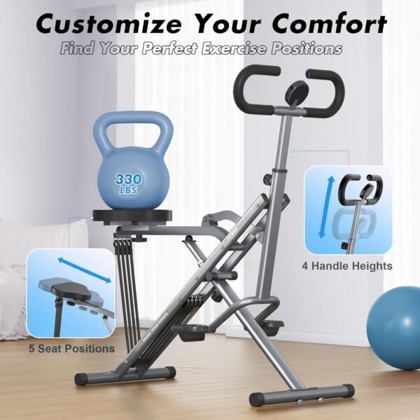 FLYBIRD Gray Squat Machine, Ride Rowing Machine for Glute Core Legs Cardio Exercise, 4 Adjustable Resistance Levels, Foldable & Easy Setup, Full Body Workout Home Gym, 350 LBS Capacity - Image 5