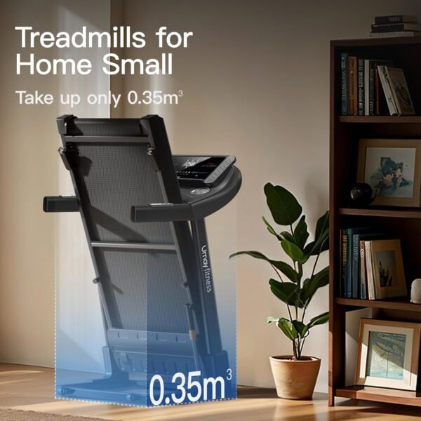 UMAY Black Auto Folding Treadmill with 3-Level Incline, Pulse Sensors, 3.0 HP Quiet Brushless Motor, 8.7 MPH Speed, and 300 lbs Capacity - Image 5
