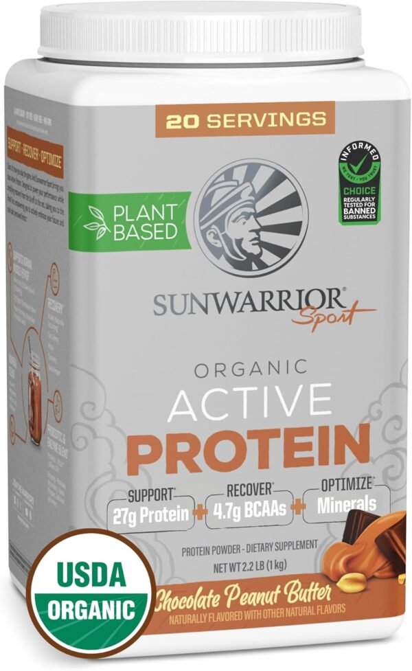 Vegan Protein Powder Plant-Based USDA Organic BCAAs | 27g Protein per Serving | Sugar Free, Gluten Free Non-GMO Dairy Free | Peanut Butter Chocolate Flavored, 20 Servings | Active Sport Protein Powder - Image 2
