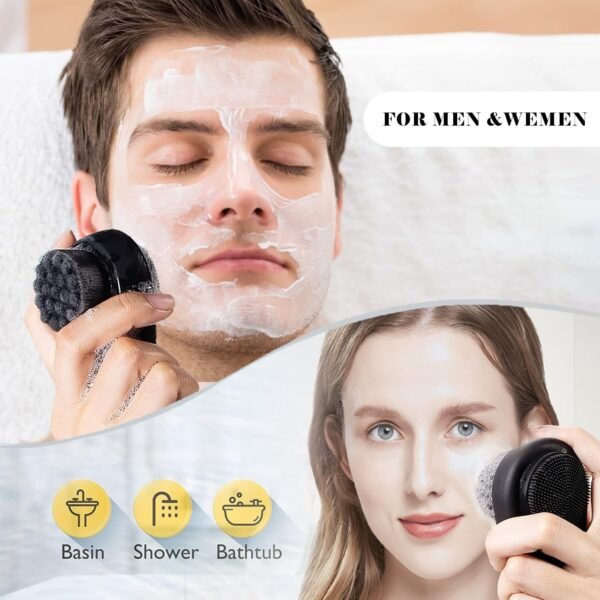 2 Pack Facial Cleansing Brushes, Face Brush with 2-in-1 for Deep Pore Cleansing and Exfoliation, Silicone Scrubber & Soft Bristle Sides (Black & Black) - Image 6