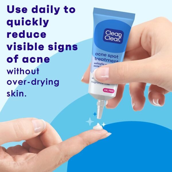 Clean & Clear Acne Spot Treatment Gel Cream with 2% Salicylic Acid, Oil-Free Topical Acne Treatment with Witch Hazel for Clinically Proven Results in 1 Day, Fragrance Free, 0.75 fl. oz - Image 3