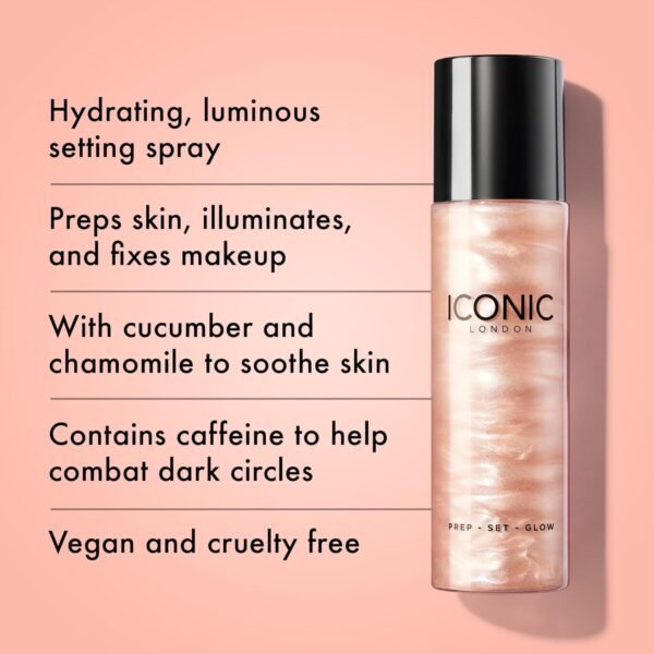 ICONIC LONDON Prep-Set-Glow | Hydrating + Setting + Glowing Spray, 3-in-1 Formula for a Dewy, Radiant Finish - Image 3
