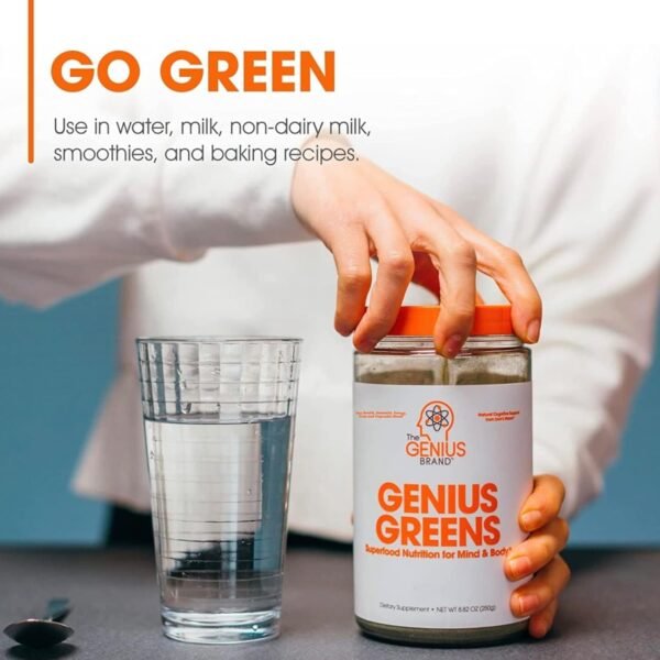 Genius Super Greens Superfood Powder, Nootropic Supplement - Organic Spirulina Powder with Lions Mane, Kale, Spinach & Antioxidants - Juice & Smoothie Mix for Energy, Immunity & Gut Health - Image 5
