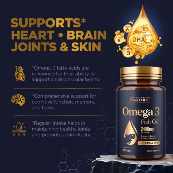 Omega 3 Fish Oil Supplement – 2400mg Fish Oil with EPA & DHA Omega-3 Fatty Acids from Sustainably Sourced Wild Caught Peruvian Anchovy - Heart & Brain Health Support - Non-GMO - 60 Softgels - Image 8
