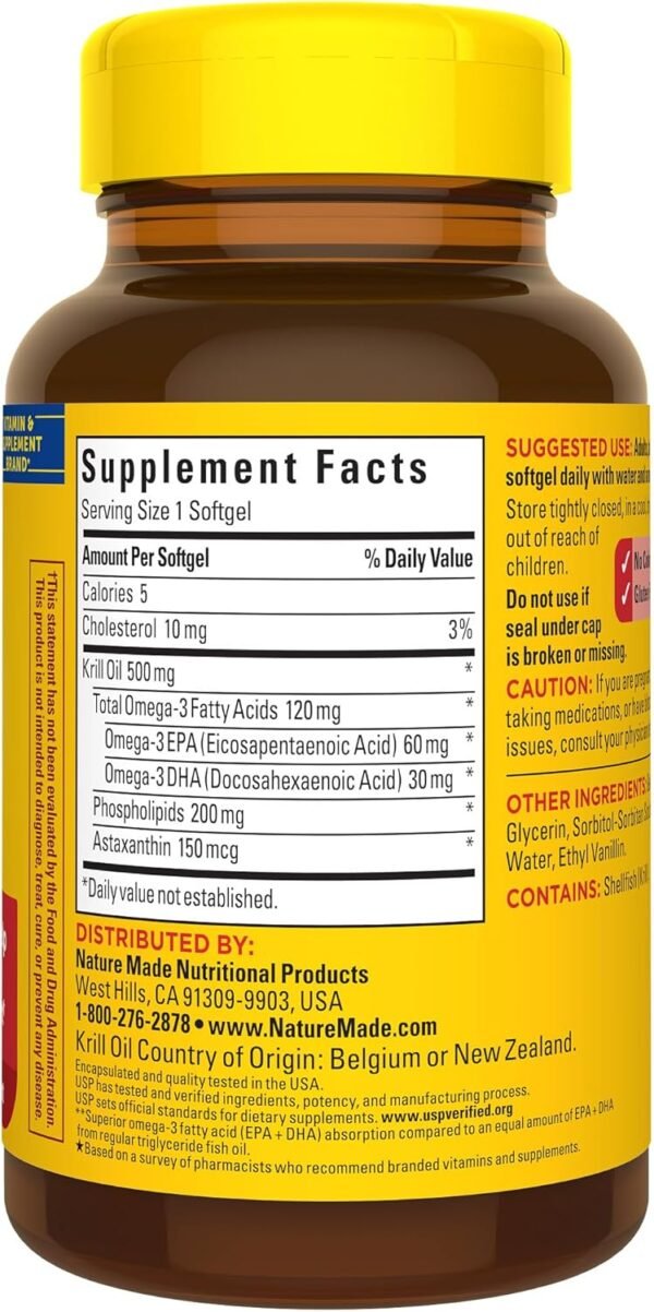 Nature Made Superior Absorption Krill Oil 500mg with Astaxanthin and Phospholipids, Omega 3s for Heart Health Support, 100 Softgels, 100 Day Supply - Image 10