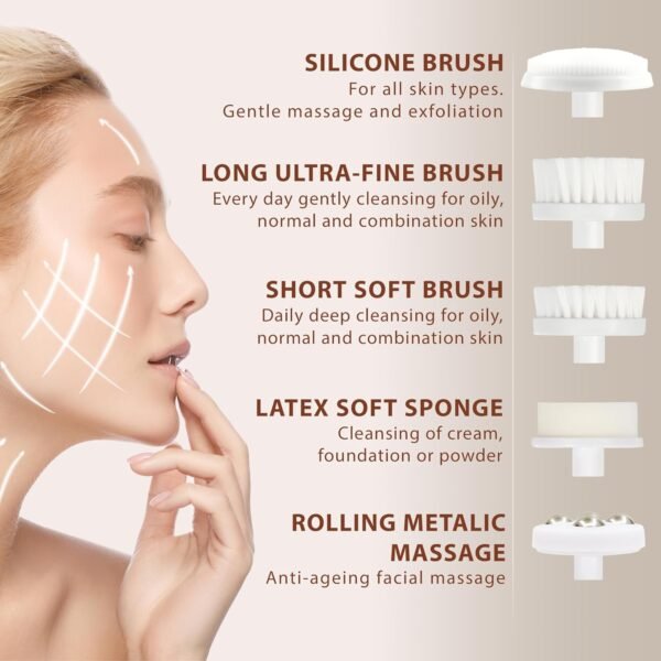 Face Scrubber | Facial Cleansing Brush Exfoliator Skin Care Products Beauty Products Powered Electric Wash Exfoliating Spin Cleanser Cleaning Scrub Including 7 Heads (Onyx) - Image 3