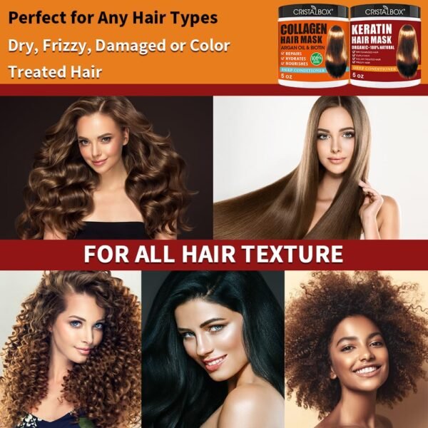 2 Pack Collagen Hair Mask & Keratin Hair Mask,Keratin Hair Treatment,Hydrating Argan Oil Hair Repair Treatment Deep Conditioner Hair Mask for Dry Hair,Collagen with Biotin Hair Treatment Mask - Image 8
